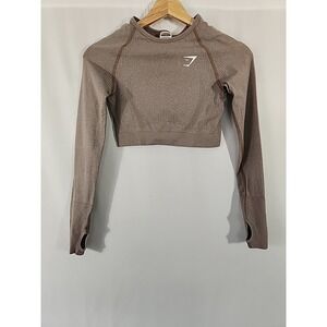 GymShark Vital Crop Top Taupe Marl Seamless Shaping Mesh Athleisure Womens S